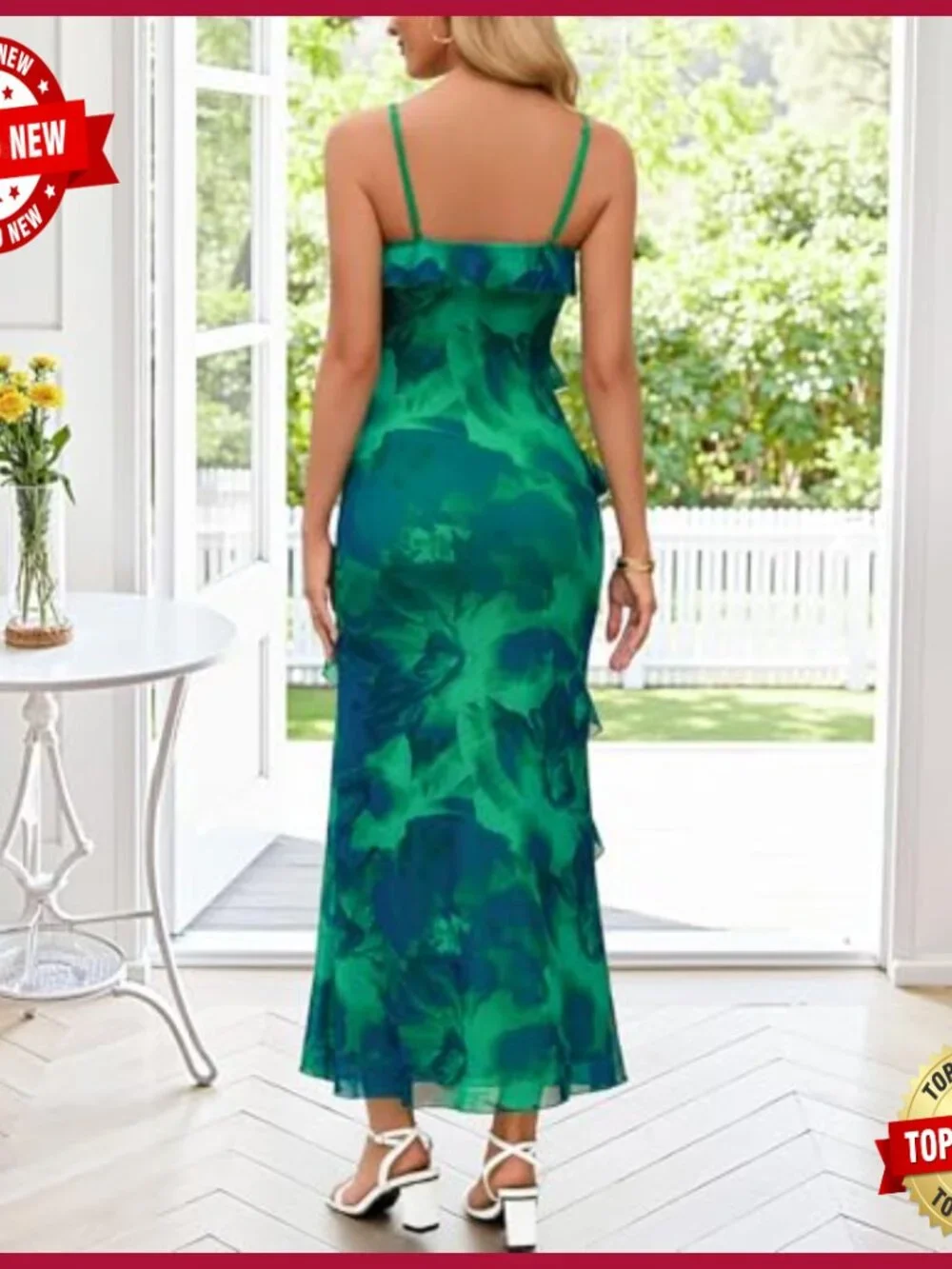 Floral Maxi Dress Formal Bodycon Spaghetti Strap Ruffle Cocktail Wedding Guest - Picture 4 of 7